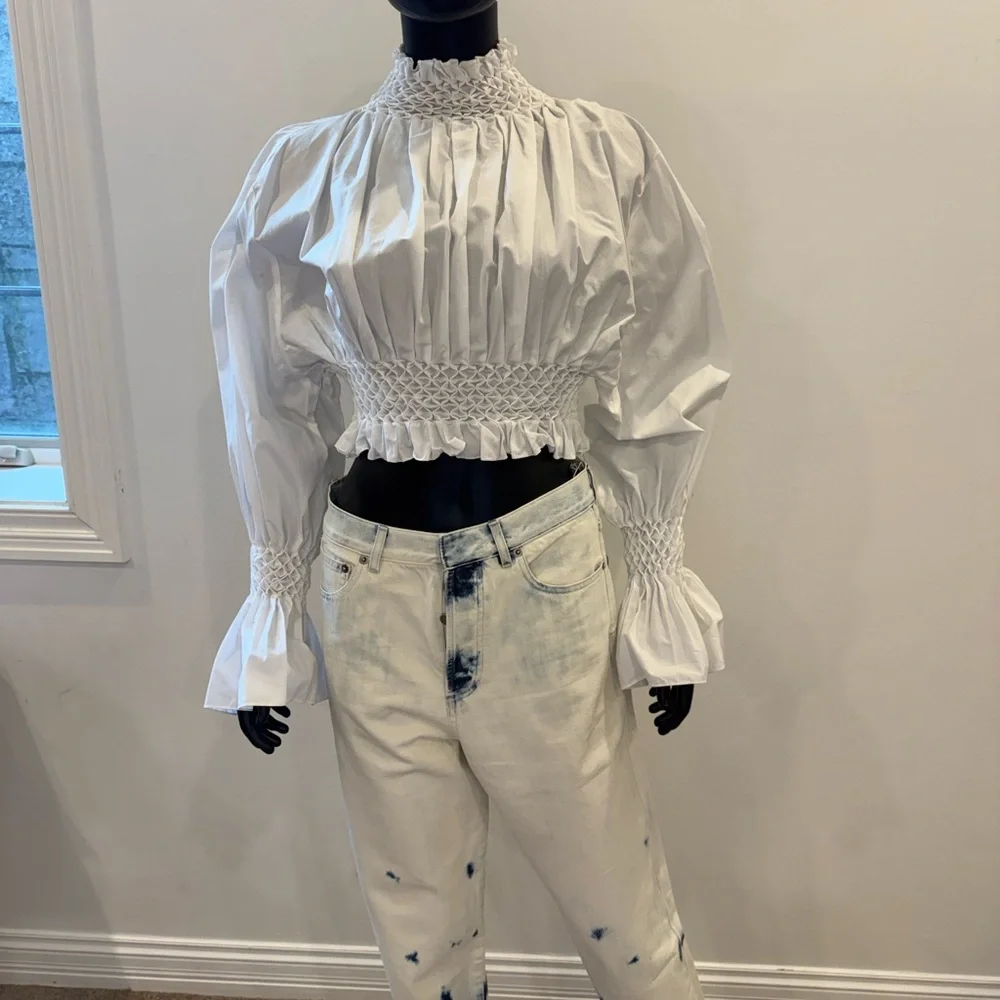Kenzo Paris Smocked High Neck Blouse FR 38 | Dramatic Sleeve | Wrn Once - Picture 4 of 15